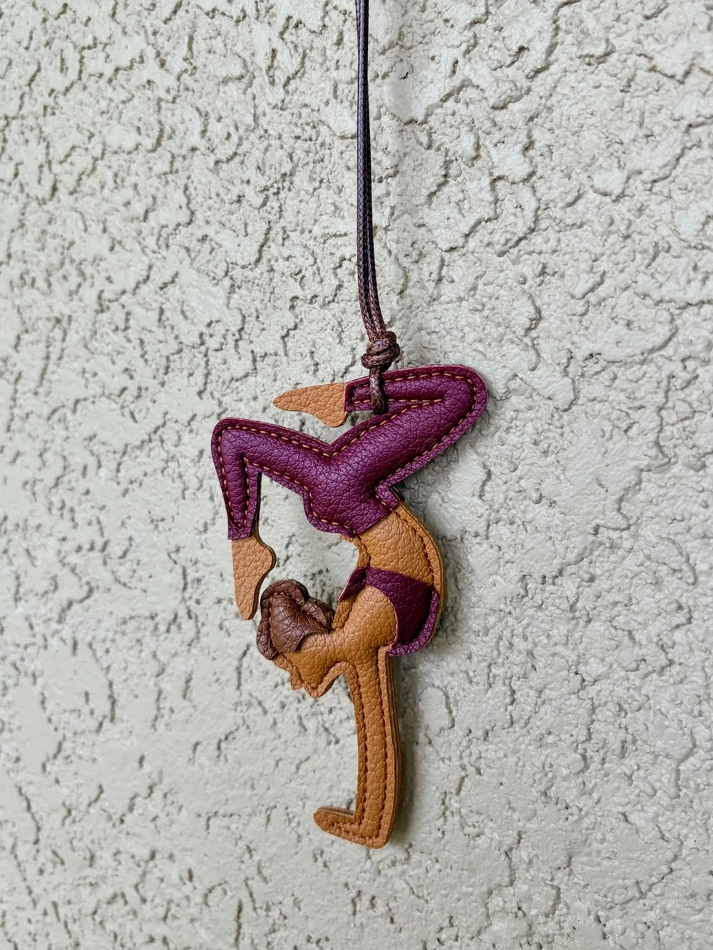Vegan Leather Acrobat/Yoga Bag Charm in Plum and Tan